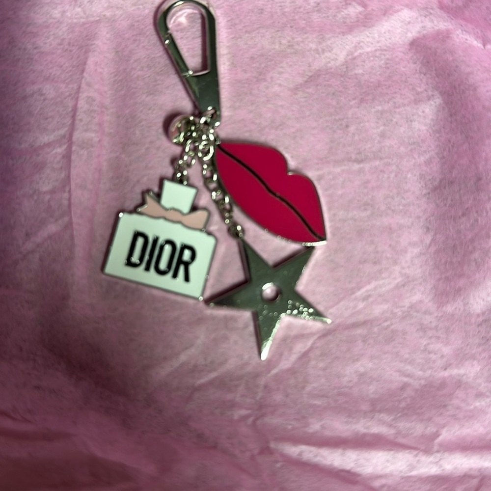 Dior Pink and Silver Charm Keychain
